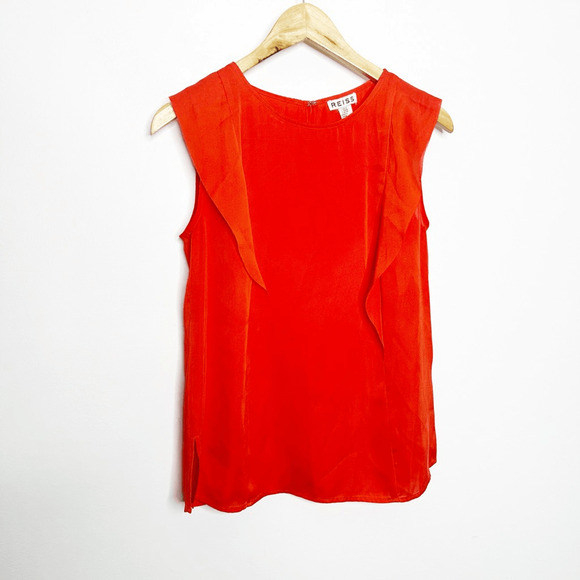 REISS Sleeveless Ruffle Blouse Orange shell career classic womens US 6 - Picture 2 of 6